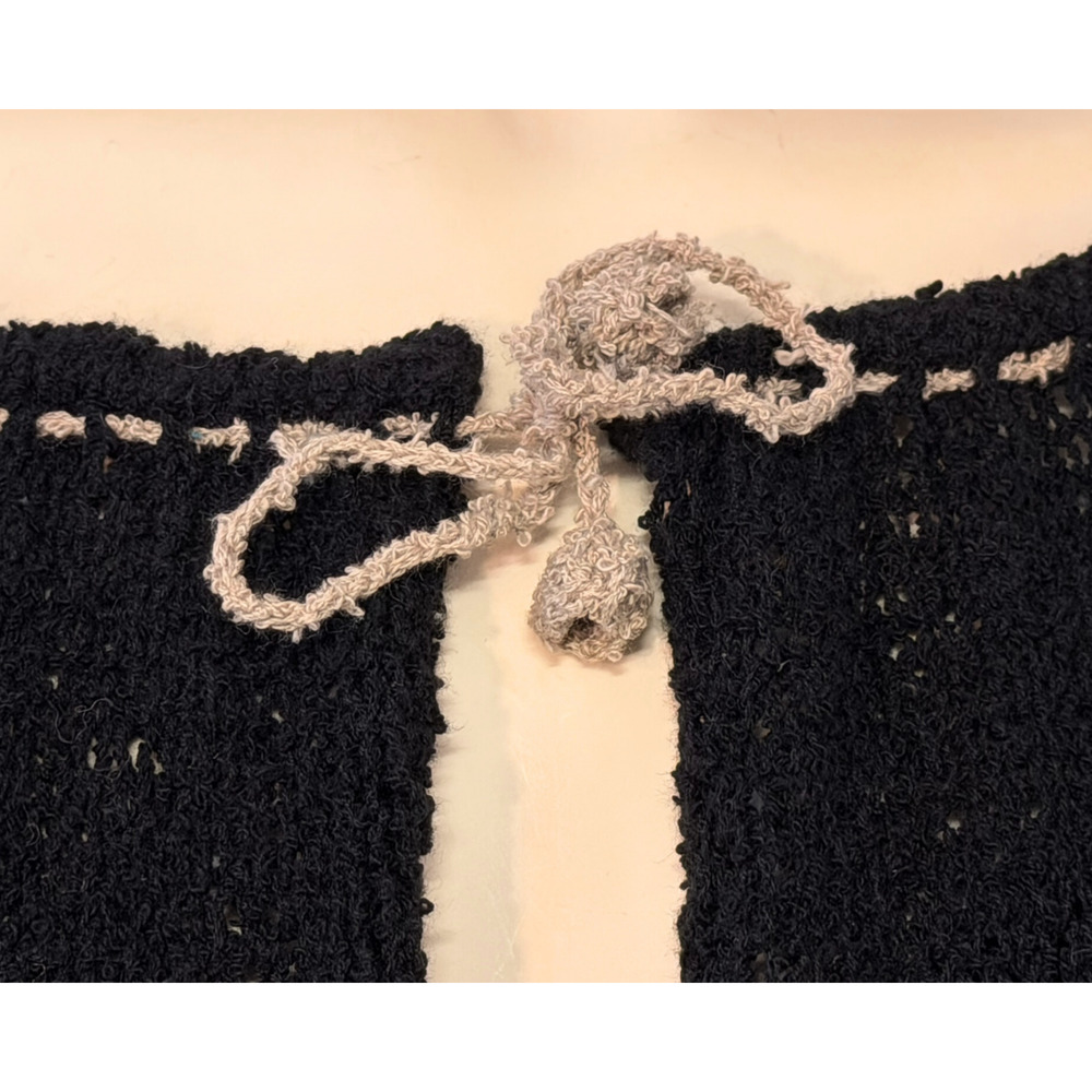 Amano One Size Folk Style Tie-Front Cardigan Black Open Knit Made in Bolivia New - Picture 6 of 10